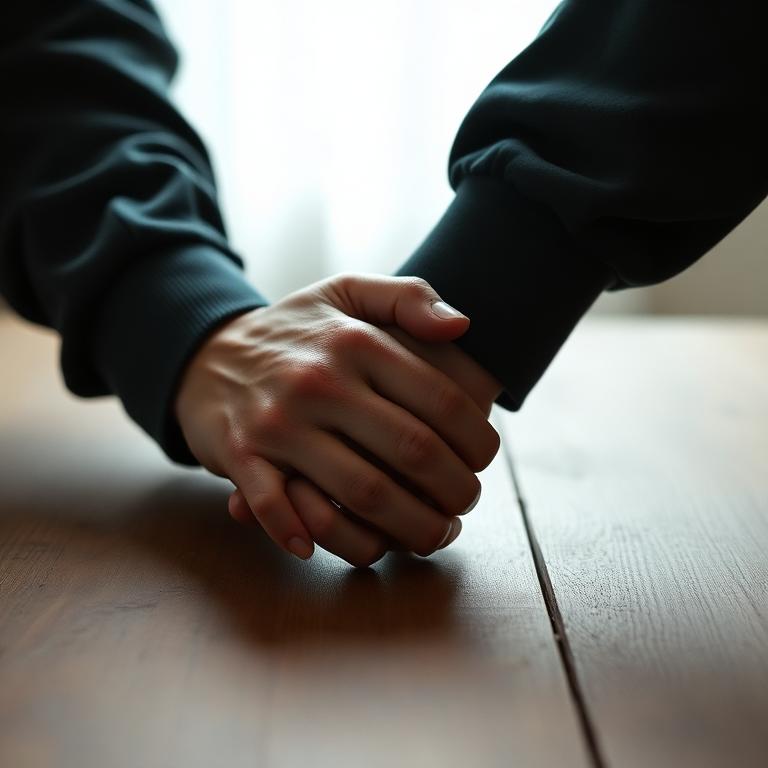 Two hands clasped in connection