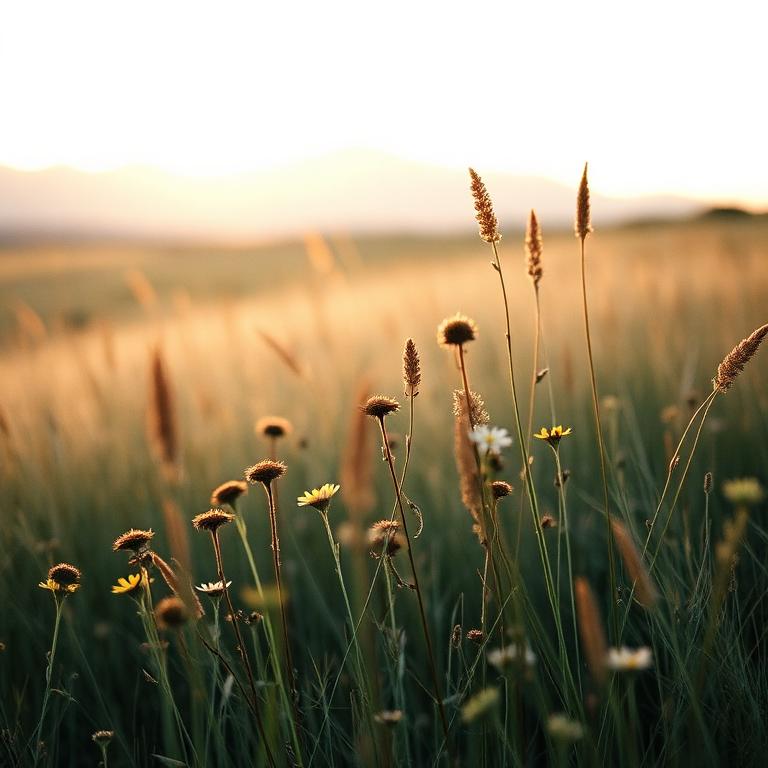 Wildflowers in a meadow at golden hour